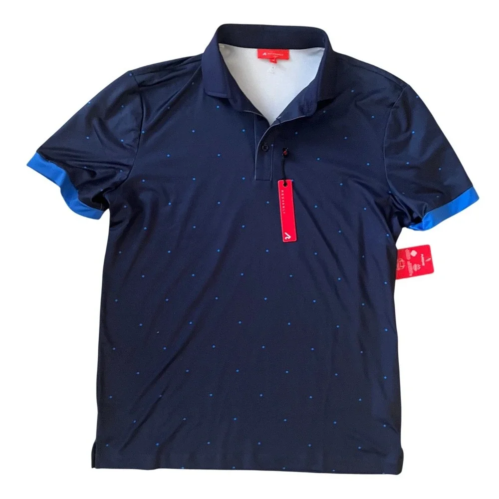 Redvanly NWT Men's Navy Blue Micro Dot Athletic Luxury Golf Polo Shirt- Size M